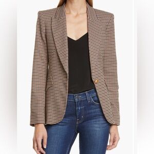 L'AGENCE Brown & Cream Houndstooth Single-Button Blazer
